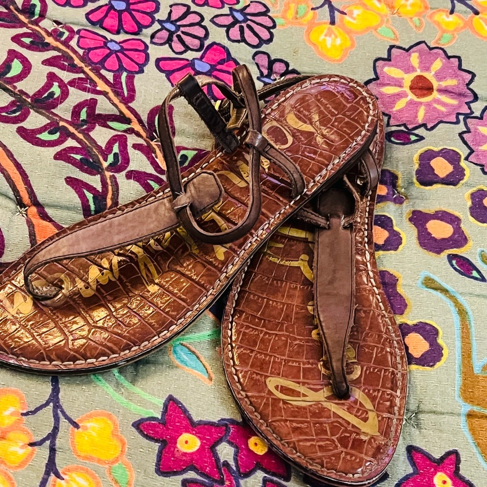 Sam Edelman Brown Croc-Embossed Sandals